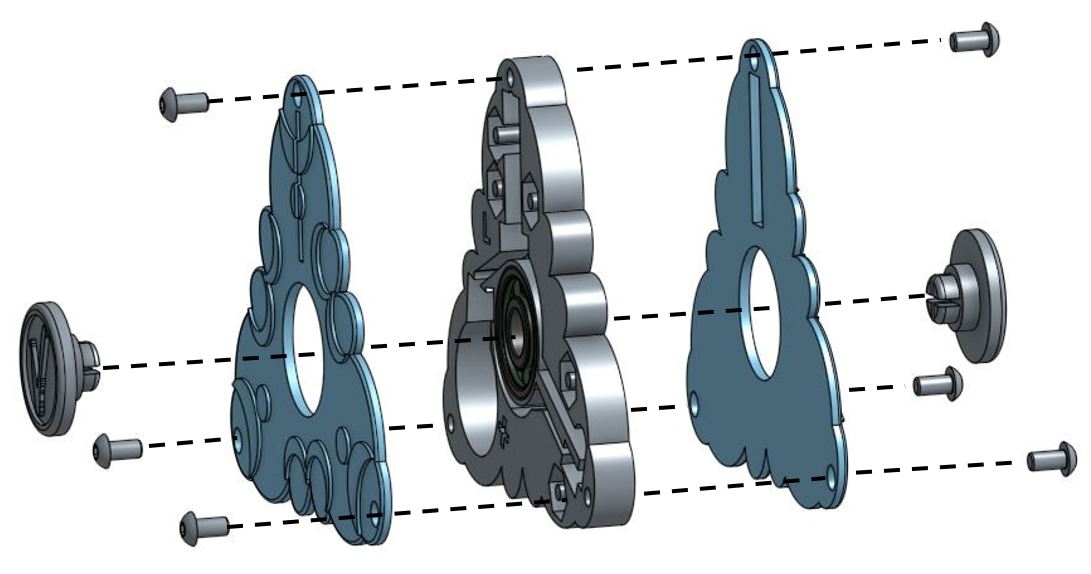 Exploded view of assembly for 3D printed structures.
