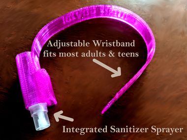The bracelet has an integrated sprayer and fits most adults and teens.